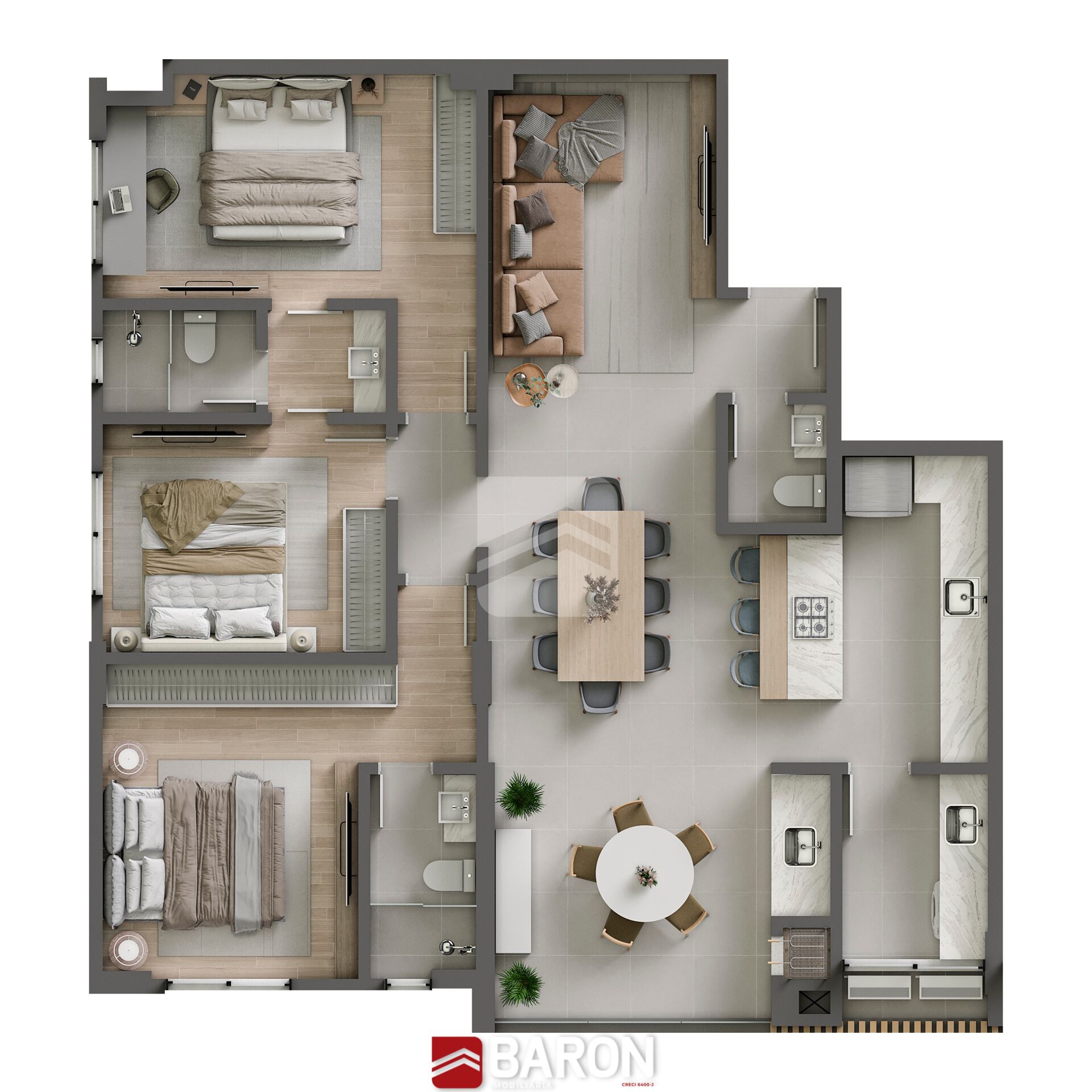 Apartamento – 3 Dormitórios | Centro de Guabiruba – Edifício Baden